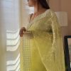 Yellow Organza Embroidery Thread Work Saree