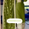 Superb Green Color Chinnon Silk Embroidery Sequins Sharara Suit