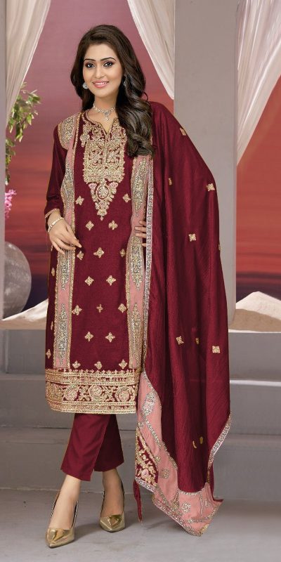Superb Maroon Vichitra Embroidery Codding Sequence Salwar Suit