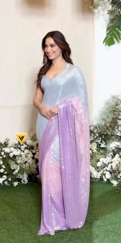 Tamanna Malty Color Georgette Sequence Double Shaded Saree