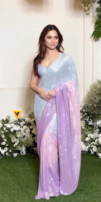 Tamanna Malty Color Georgette Sequence Double Shaded Saree