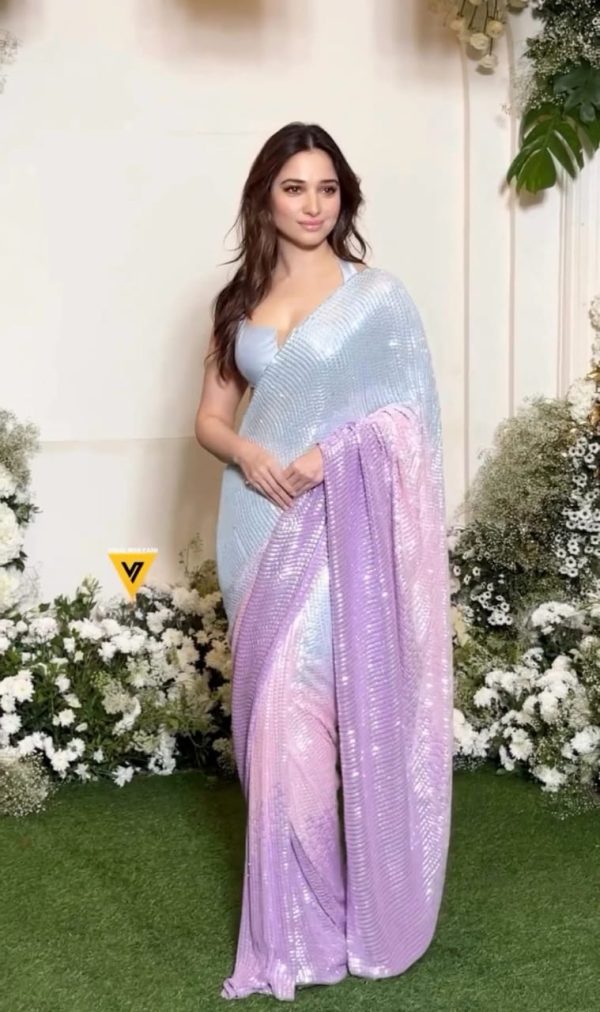 Tamanna Malty Color Georgette Sequence Double Shaded Saree