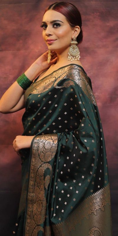 Elegant Green Color Soft Lichi Silk Beautiful Rich Pallu All Over Saree