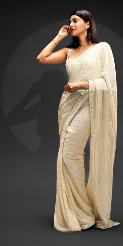 Gorgeous White Color Georgette Sequins Embroidery Work Saree