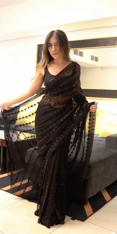 Majestic Black Color Soft Net Thread Sequence Work Saree