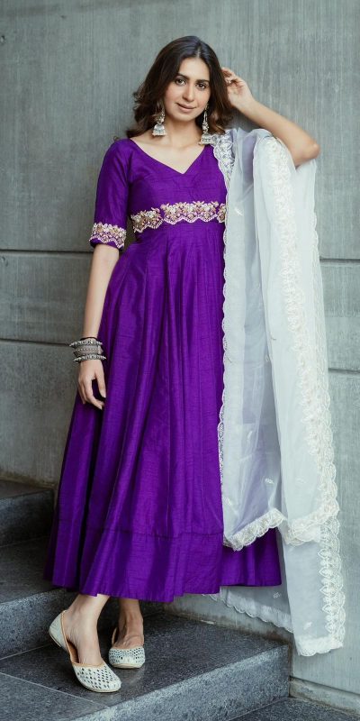 Mesmerizing Violet Color Phantom silk Thread Work Anarkali Suit