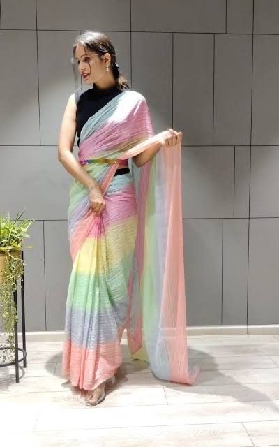 Perfect Rainbow Color Chiffon Zari All Over Rainbow Shade Saree