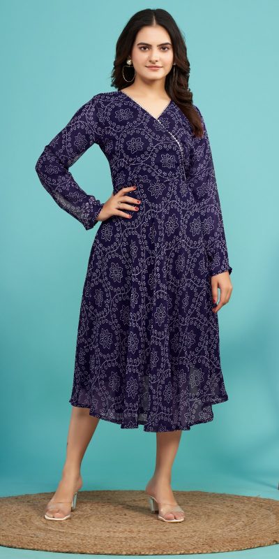 Aesthetically Pleasing Blue Color fox Georgette Printed Kurti