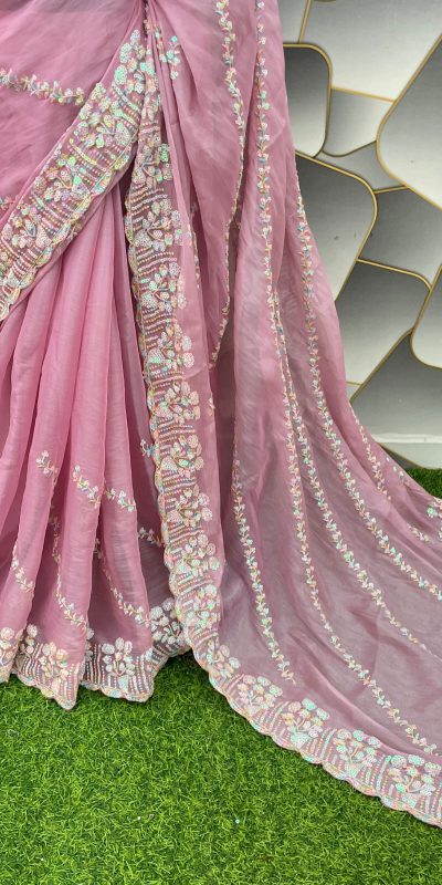 Aglow Light Pink Color Jimi Choo Silk Beautiful Embroidery Saree