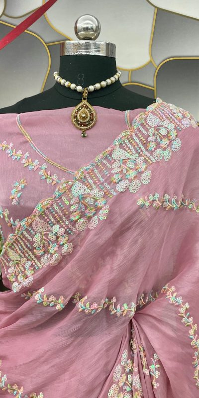 Aglow Light Pink Color Jimi Choo Silk Beautiful Embroidery Saree