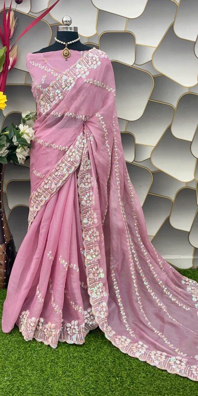 Aglow Light Pink Color Jimi Choo Silk Beautiful Embroidery Saree
