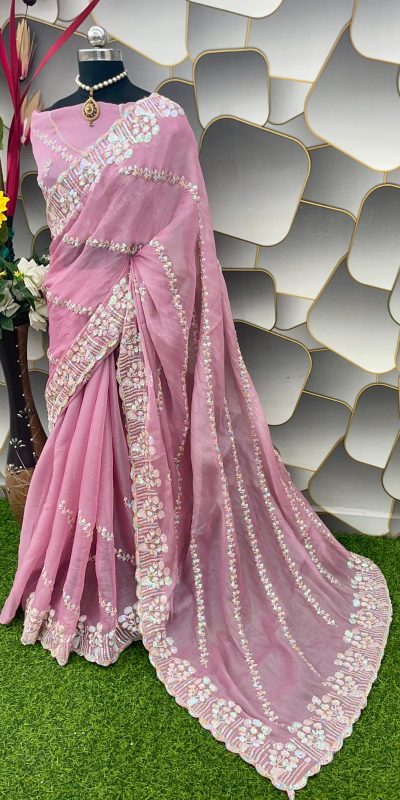 Aglow Light Pink Color Jimi Choo Silk Beautiful Embroidery Saree