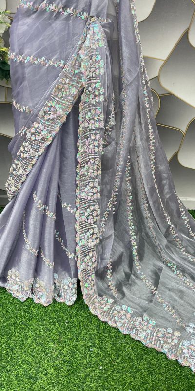 Aglow Light Violet Color Jimi Choo Silk Beautiful Embroidery Saree