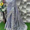 Light Violet Silk Embroidery Saree