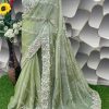 Pista Green Silk Embroidery Saree