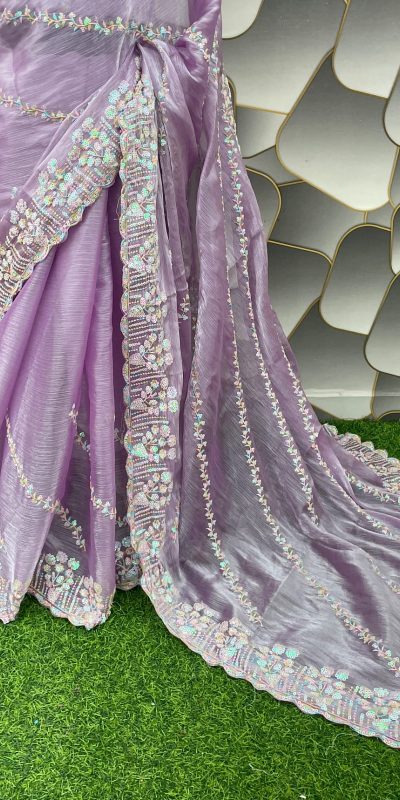 Aglow Purple Color Jimi Choo Silk Beautiful Embroidery Saree