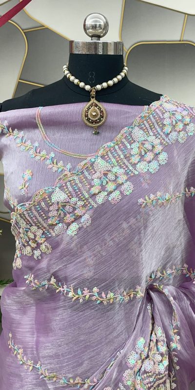 Aglow Purple Color Jimi Choo Silk Beautiful Embroidery Saree