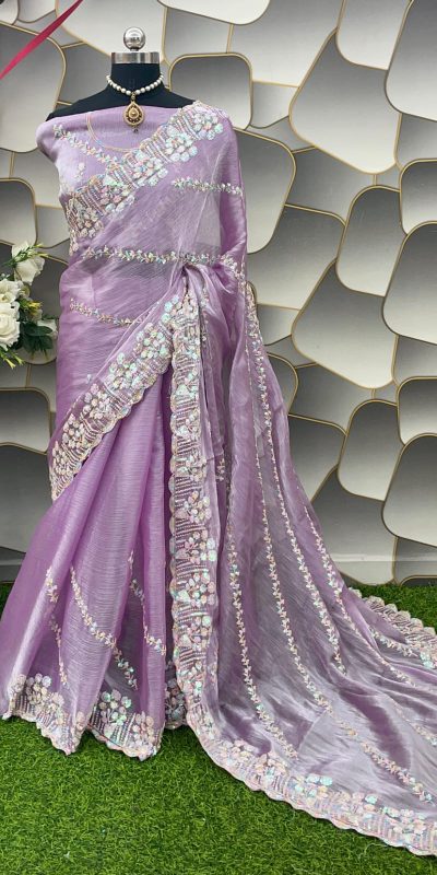 Aglow Purple Color Jimi Choo Silk Beautiful Embroidery Saree