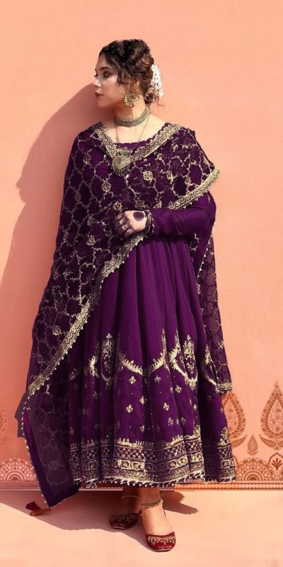Alluring Purple Color Georgette Embroidery Sequence Salwar Suit
