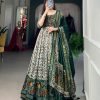 Green Tussar Silk Floral Print With Foil Print Gown