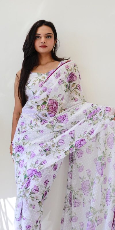 Classic Purple Color Soft Georgette Silk Design All Over Saree