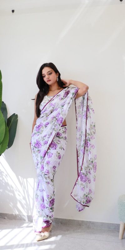 Classic Purple Color Soft Georgette Silk Design All Over Saree