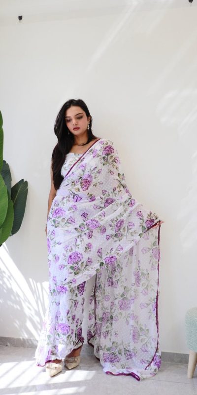 Classic Purple Color Soft Georgette Silk Design All Over Saree