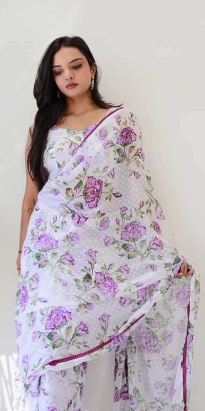 Classic Purple Color Soft Georgette Silk Design All Over Saree