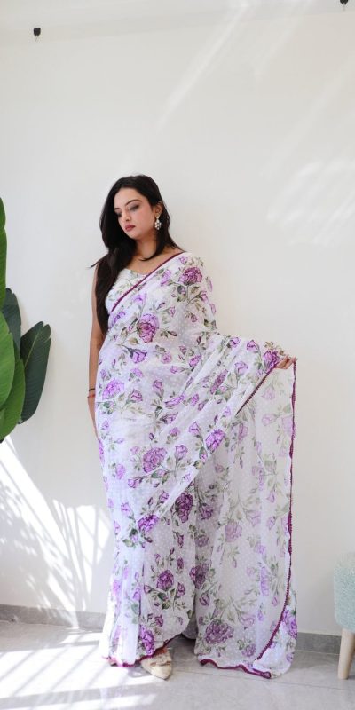 Classic Purple Color Soft Georgette Silk Design All Over Saree
