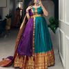 Teal Blue Narayan Pet Zari Weaving Work Gown