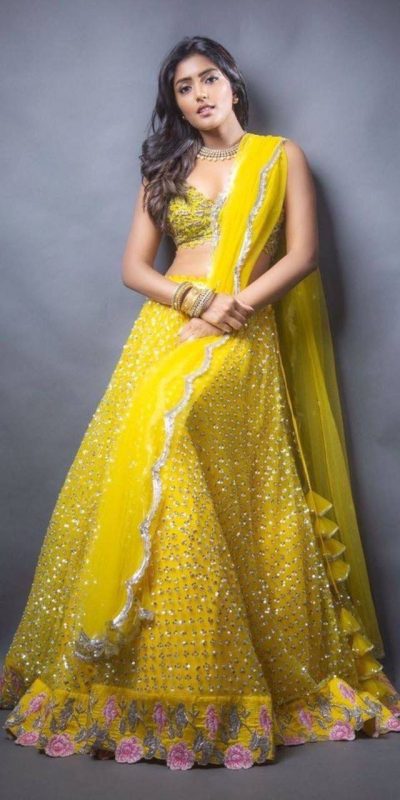 Dazzling Yellow Color Soft Mono Embroidered Lehenga Choli