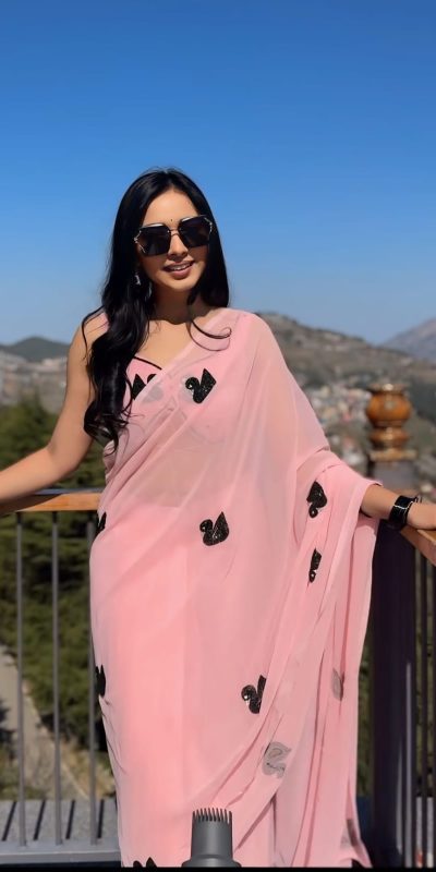 Elegant Baby Pink Color Soft Georgette Silk Design All Over Saree