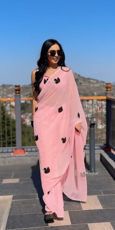 Elegant Baby Pink Color Soft Georgette Silk Design All Over Saree