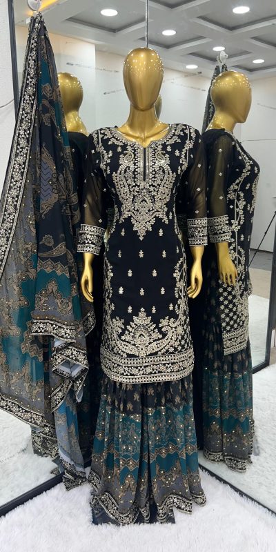 Elegant Black Color Georgette Embroidery Sequence Salwar Suit