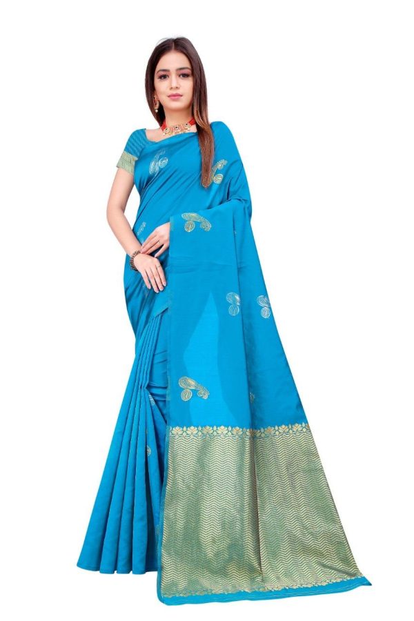 Elegant Blue Color Soft Lichi Silk Jacquard All Over Saree