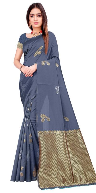 Elegant Grey Color Soft Lichi Silk Jacquard All Over Saree