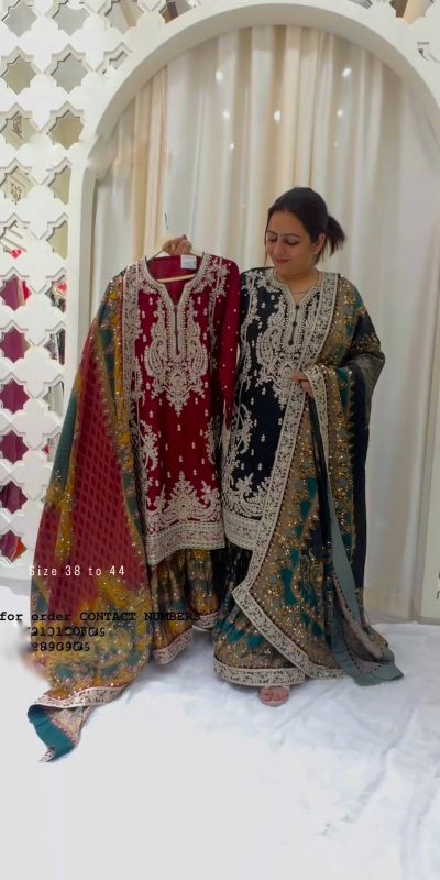 Elegant Red Color Georgette Embroidery Sequence Salwar Suit