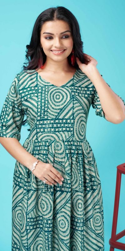 Glamorous Green Color Rayon Foil Print With Dori Pattern Gown