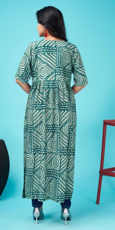 Glamorous Green Color Rayon Foil Print With Dori Pattern Gown