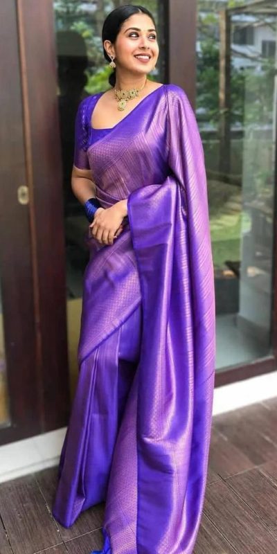 Glamorous Violet Color Soft Lichi Silk Jacquard All Over Saree