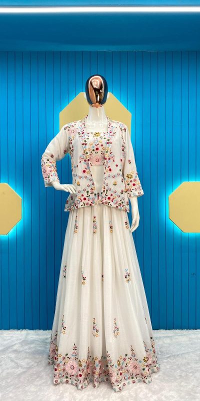 Glamorous White Color Chinon Sequence Embroidery Lehenga Choli