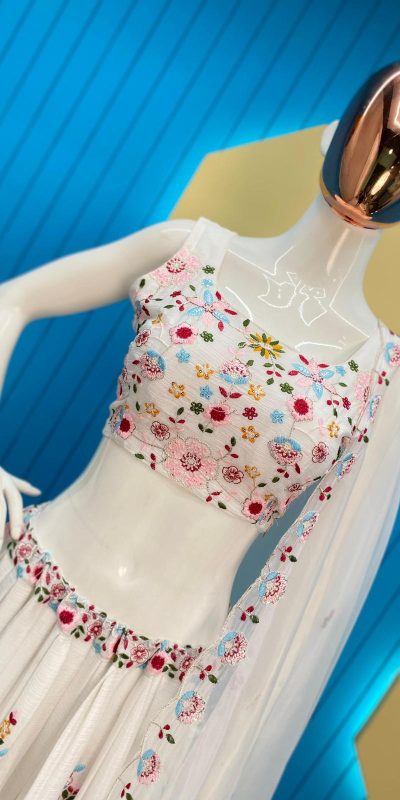 Glamorous White Color Chinon Sequence Embroidery Lehenga Choli