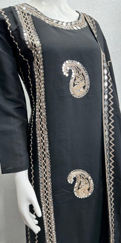 Gorgeous Black Color Roman Silk Embroidered Salwar Suit