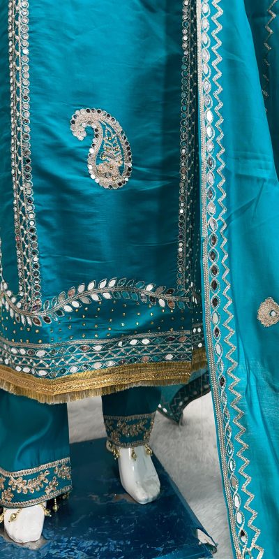 Gorgeous Blue Color Roman Silk Embroidered Salwar Suit