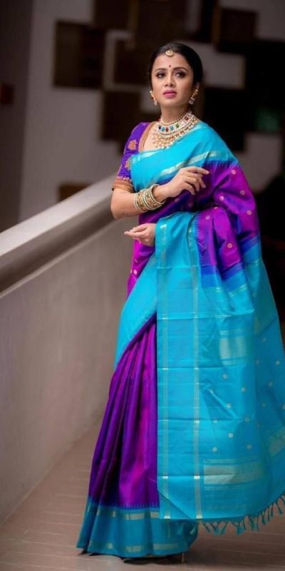 Graceful Purple Color Soft Lichi Silk Jacquard All Over Saree