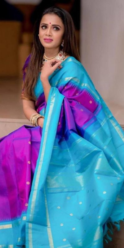 Graceful Purple Color Soft Lichi Silk Jacquard All Over Saree