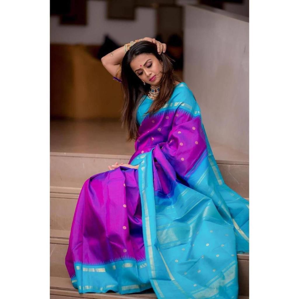 Graceful Purple Color Soft Lichi Silk Jacquard All Over Saree