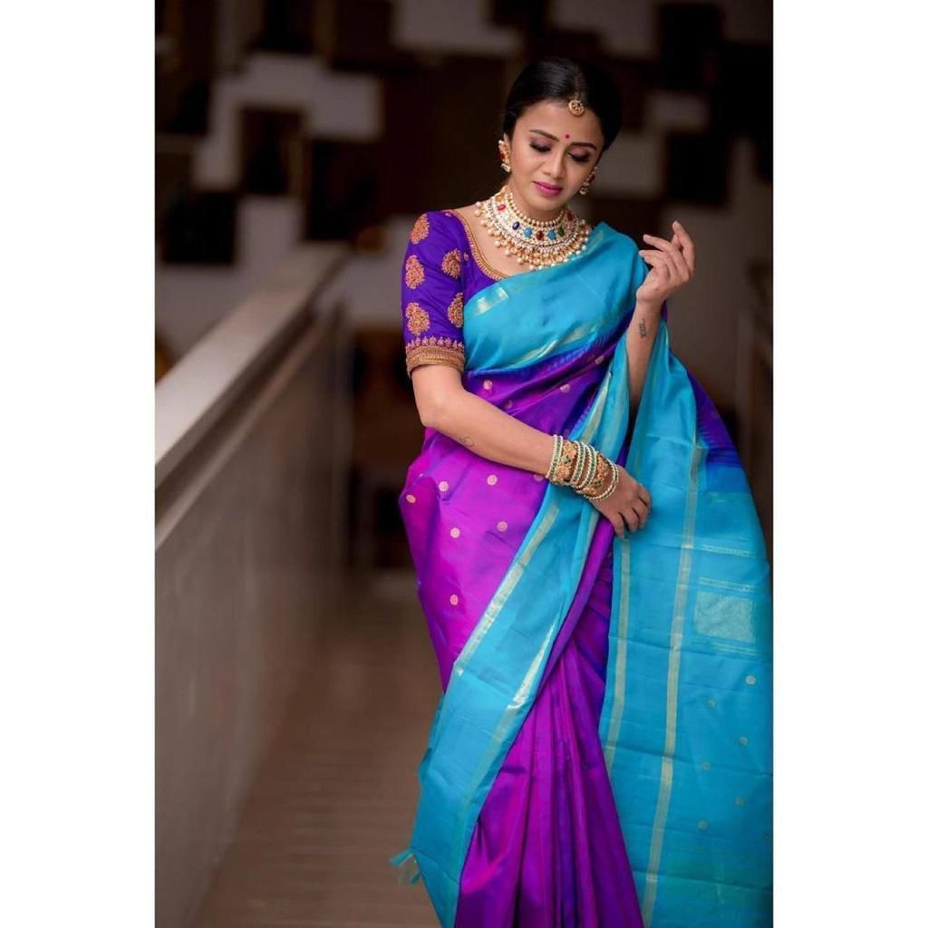 Graceful Purple Color Soft Lichi Silk Jacquard All Over Saree