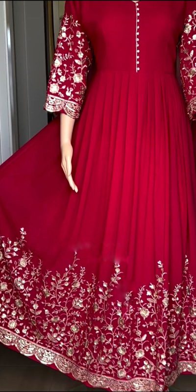 Graceful Red Color Georgette Embroidery Sequence Gown