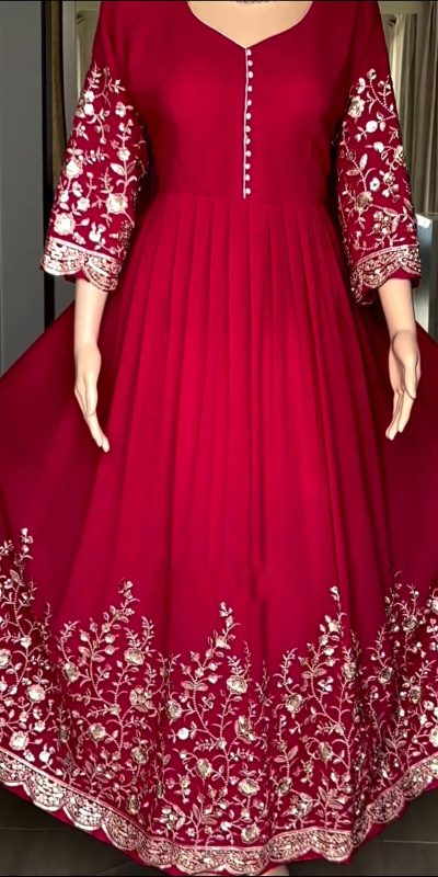 Graceful Red Color Georgette Embroidery Sequence Gown